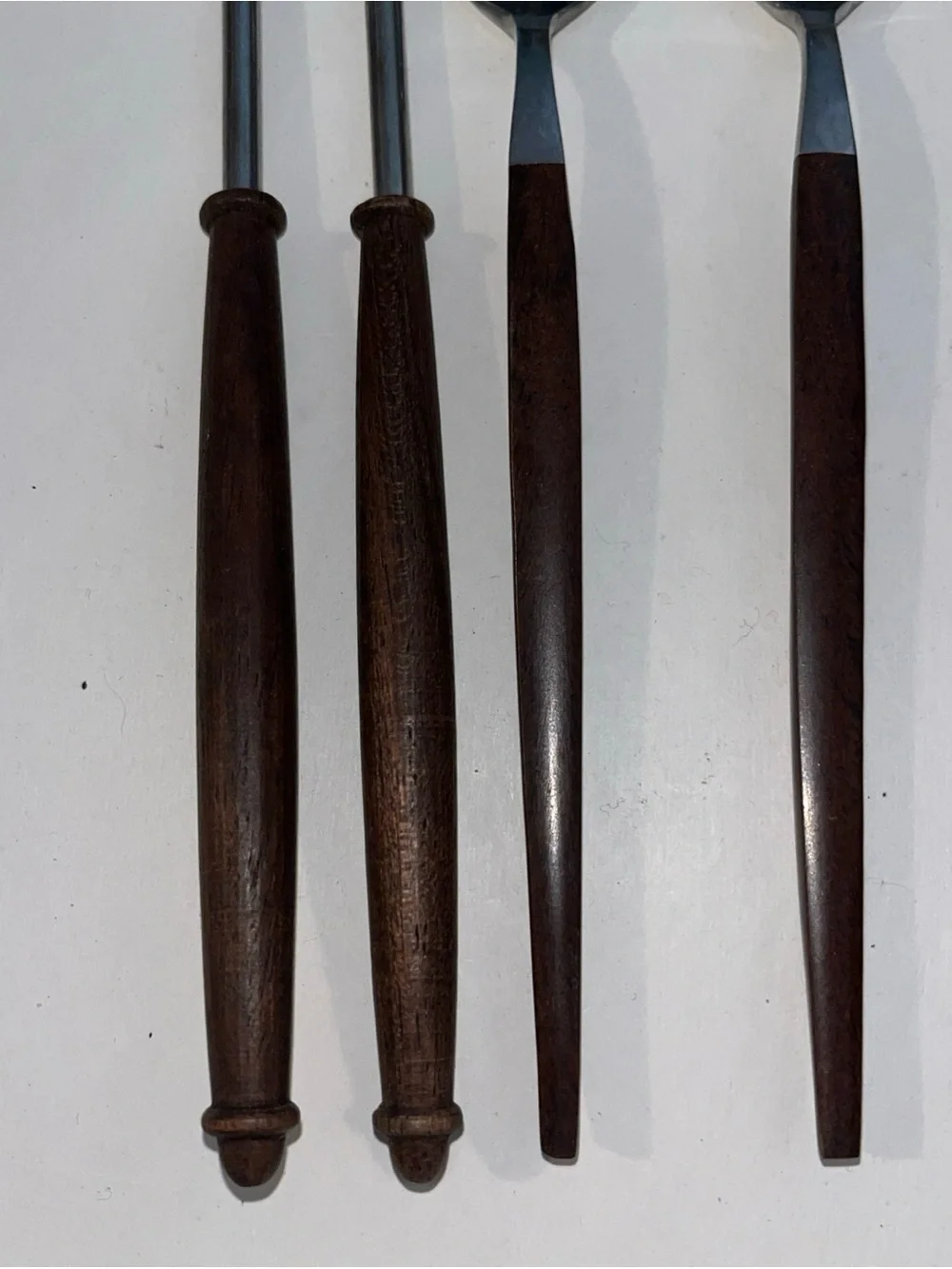 Vtg Ekco Eterna Canoe Muffin Japan Forged Stainless & Wood Flatware - 4 Pc Lot